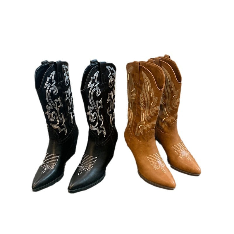 Damen Cowboy-Stiefel mit eleganter Stickerei und modernem Wedge-Design Heidi-Mode