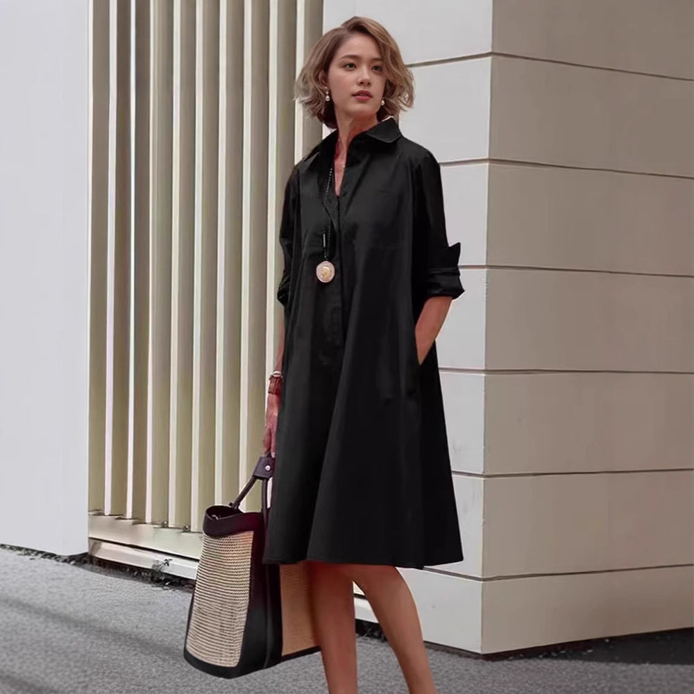 Damen Elegantes und lässiges Hemdkleid mit Taschen Heidi-Mode