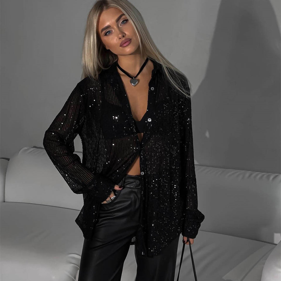 Damen glamouröses Glitzerhemd Heidi-Mode