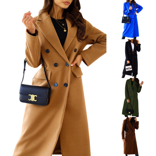 Damen Eleganter Doppelt-gesetzter Wollmantel mit Taschen Heidi-Mode