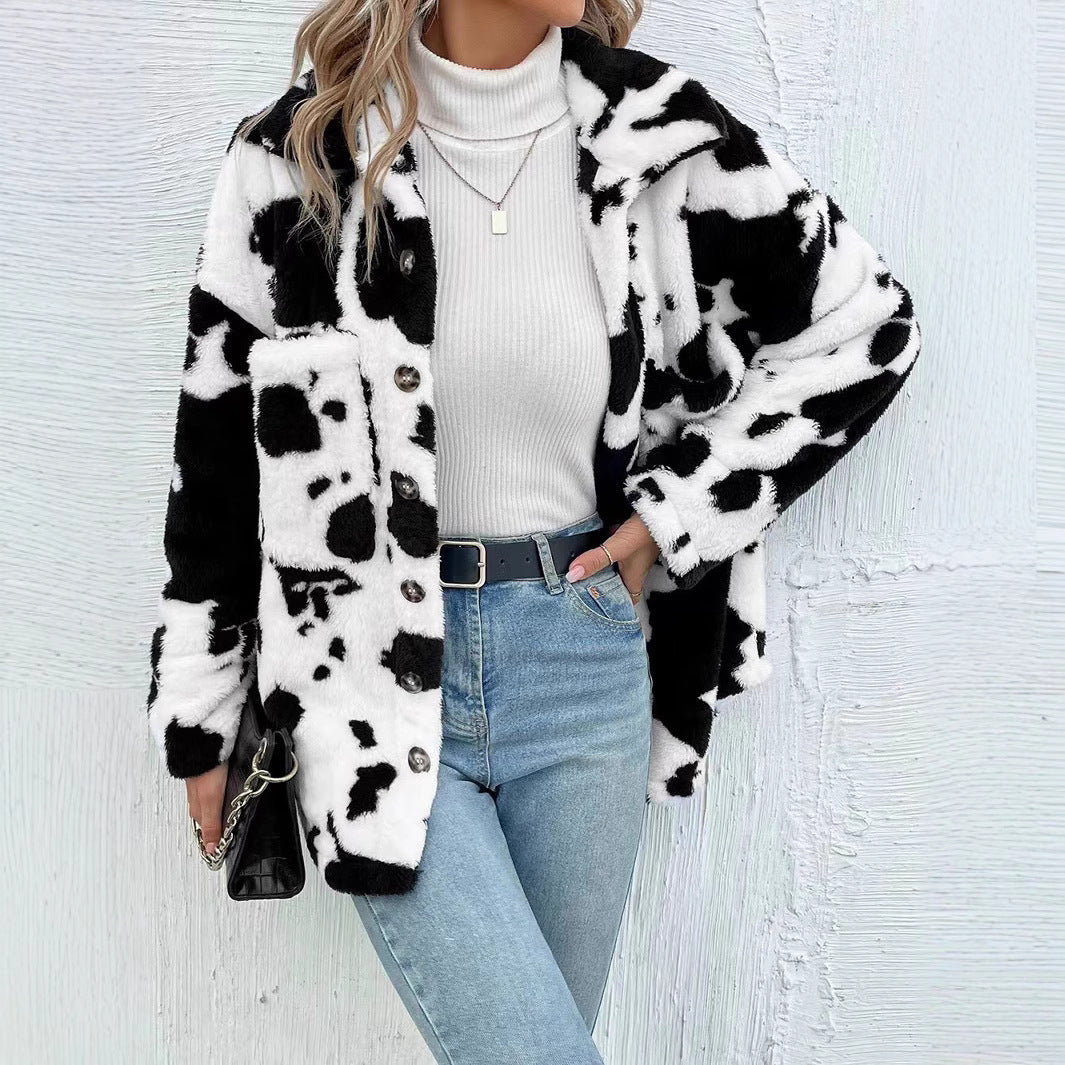 Damen Kuschelige Fleecejacke mit modischem Tierfellmuster Heidi-Mode