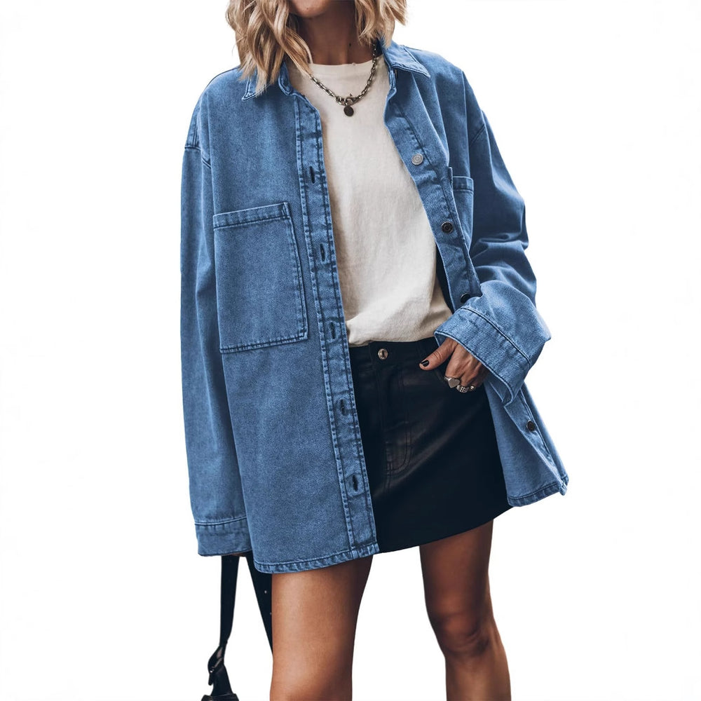 Damen Oversized Jeansjacke mit modischen Details und praktischen Taschen Heidi-Mode