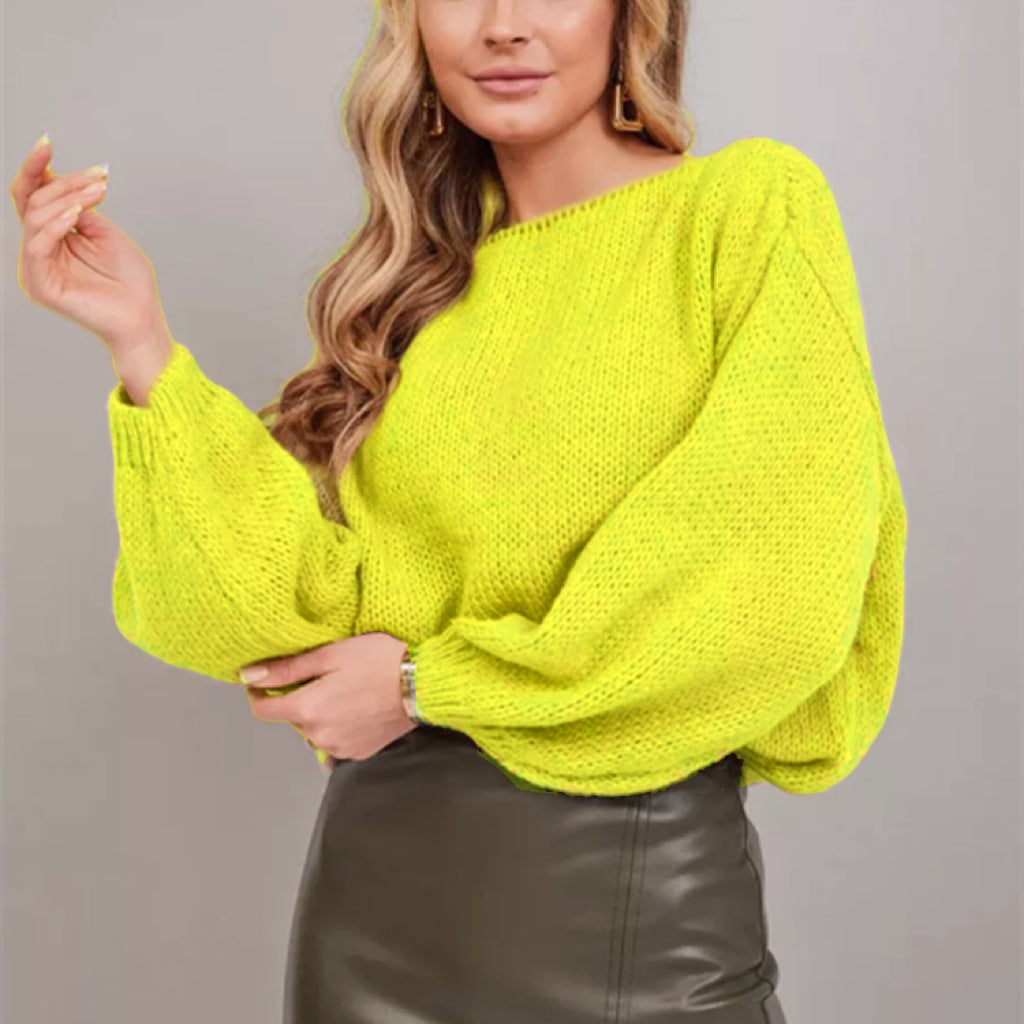 Damen Flauschiger Off-Shoulder Pullover mit überschnittenen Schultern Heidi-Mode