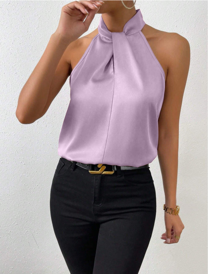 Heidi-Mode | Damen Knoten Hals Stil Top Seide