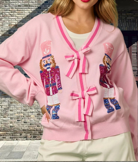 Damen Strickjacke mit funkelnden Details und raffinierten Schleifen Heidi-Mode