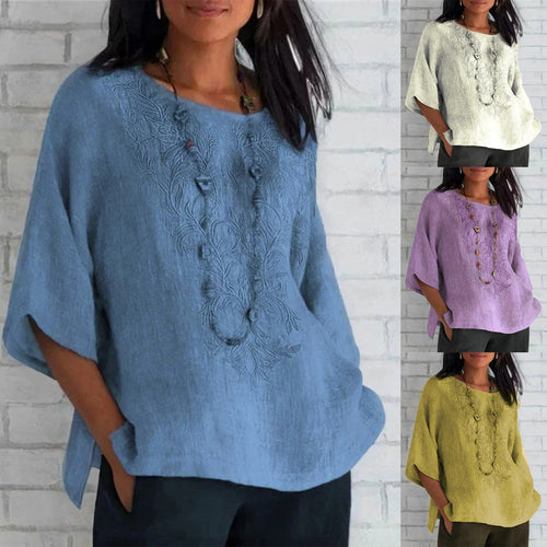 Damen bestickte Leinenbluse Heidi-Mode