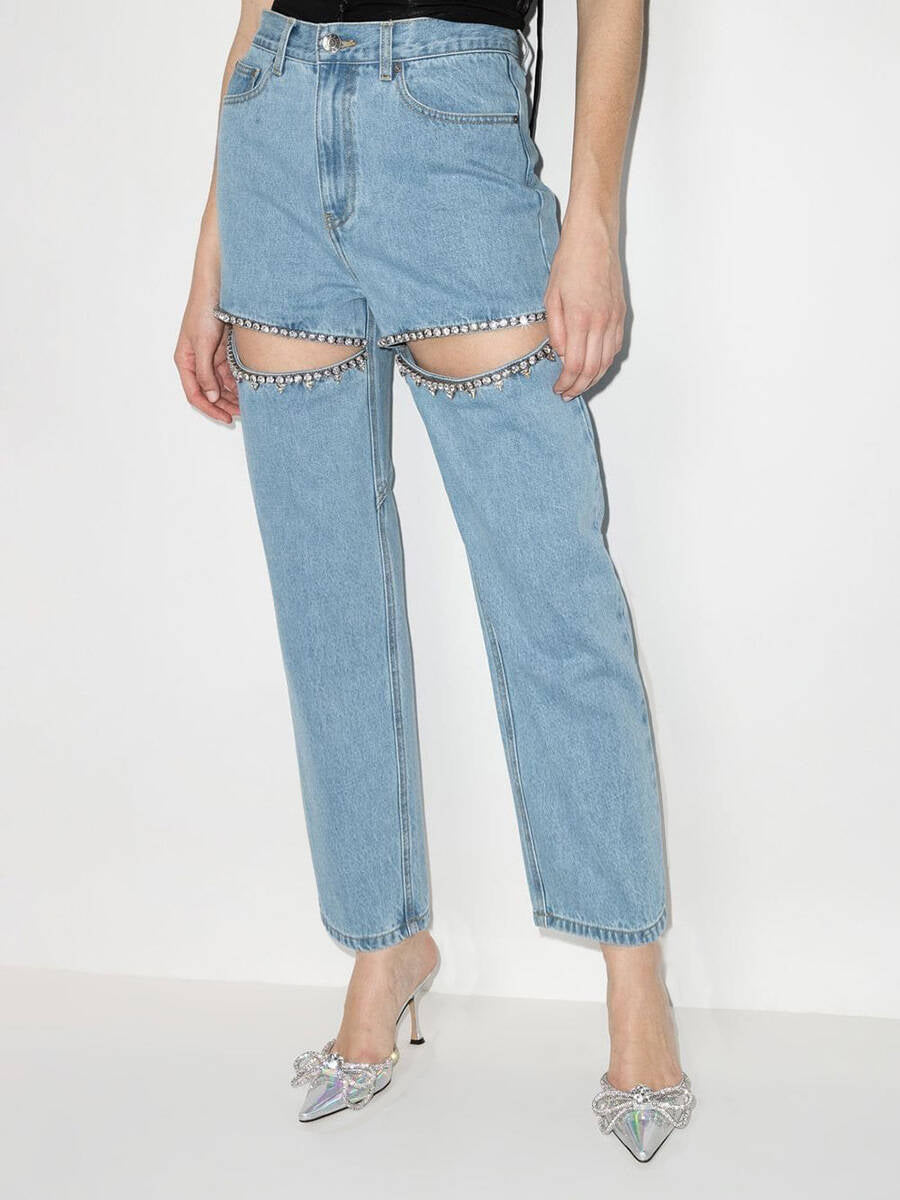 Damen Jeans mit dekorativen Cut-Outs und Strassverzierungen Heidi-Mode