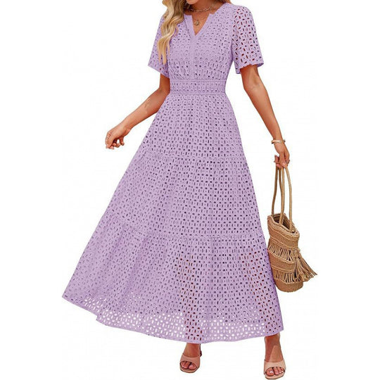 Damen Maxikleid mit gehäkeltem Muster Heidi-Mode