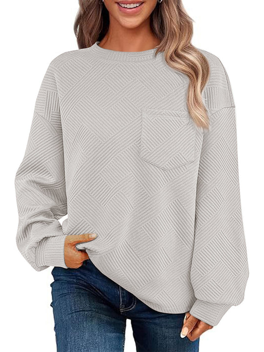 Damen Lässiger Pullover mit strukturiertem Muster und praktischen Taschen Heidi-Mode