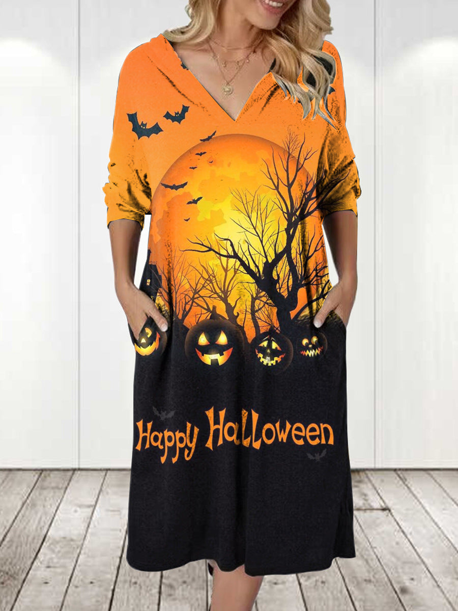 Damen Kapuzenkleid mit Halloween-Motiv und praktischen Taschen Heidi-Mode