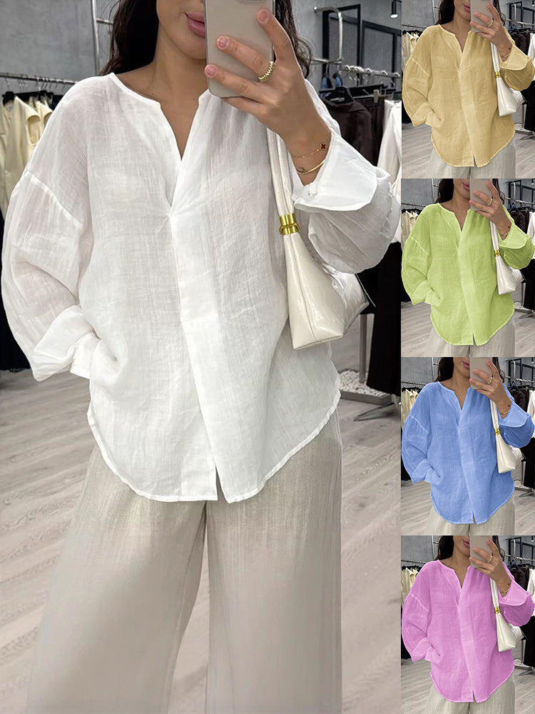 Damen Leichte, luftige Leinenbluse mit asymmetrischem Schnitt Heidi-Mode