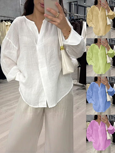Damen Leichte, luftige Leinenbluse mit asymmetrischem Schnitt Heidi-Mode