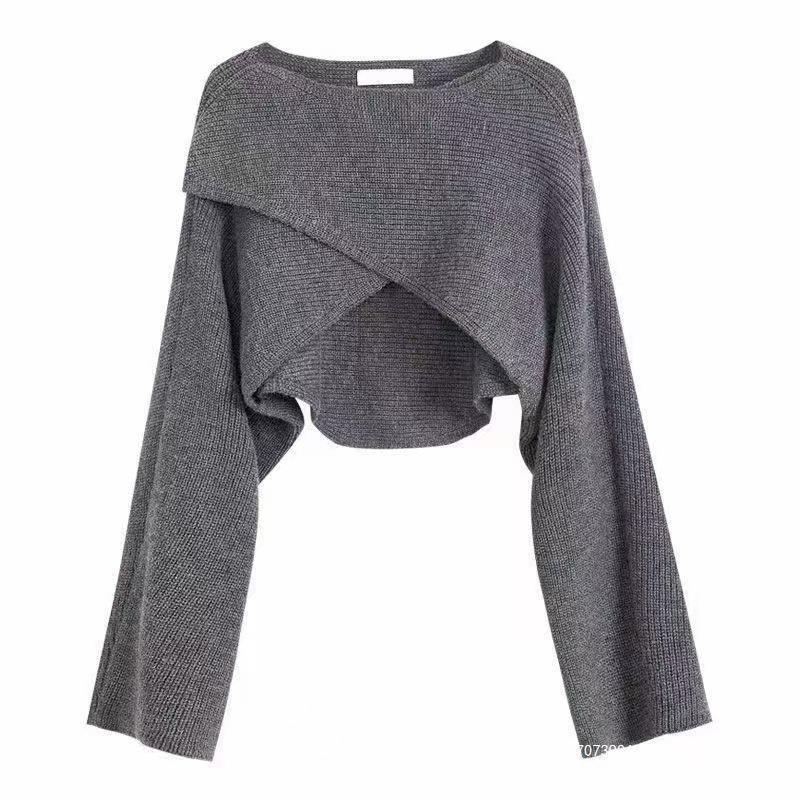Damen lässiger Cropped-Pullover mit asymmetrischem Schnitt und strukturierter Oberfläche Heidi-Mode