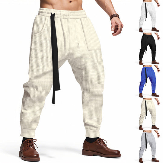 Herren Bequeme Waffelstruktur Jogginghose mit Kordelzug Heidi-Mode