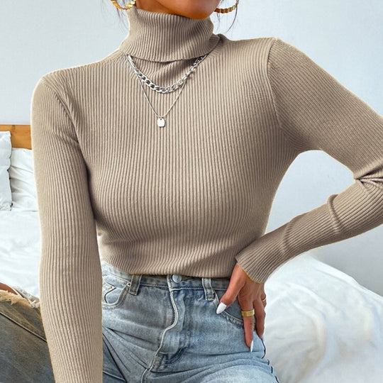 Damen Eleganter Rollkragenpullover mit feiner Rippstruktur Heidi-Mode