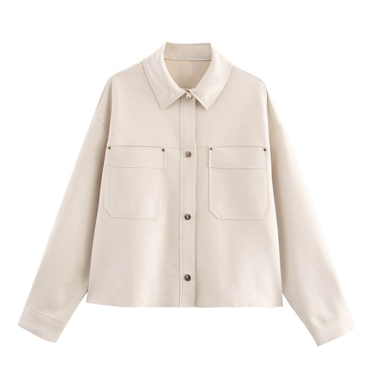 Damen lässige Jacke mit doppelten Brusttaschen und elegantem Kragen Heidi-Mode