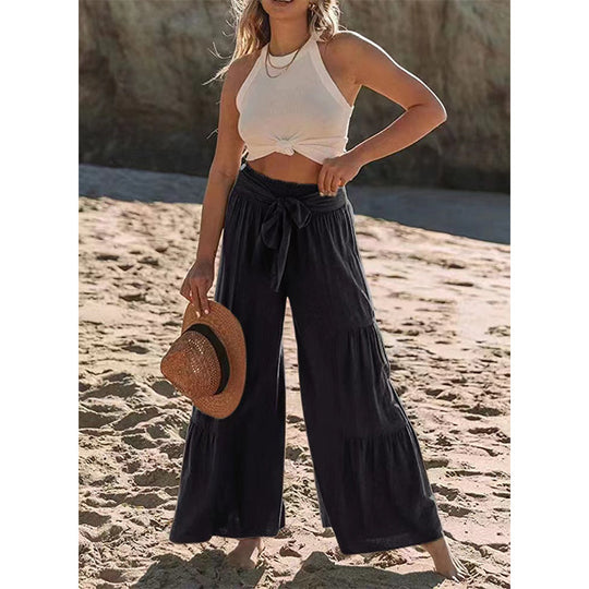 Damen Strandhose mit elastischem Bund und weitem Schnitt Heidi-Mode