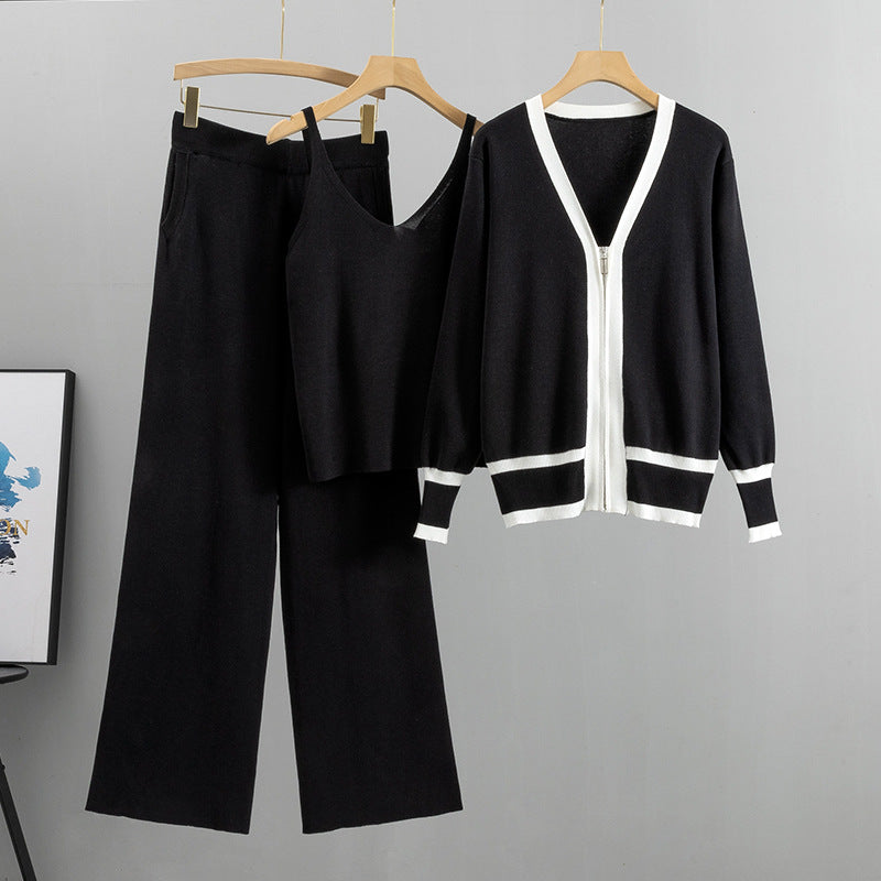 Heidi-Mode | Effortless Elegant Knit Satz Dreiteiliges Outfit für Frauen