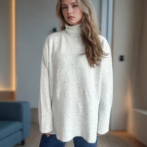 Damen Pullover mit hohem Kragen und asymmetrischem Saum Heidi-Mode