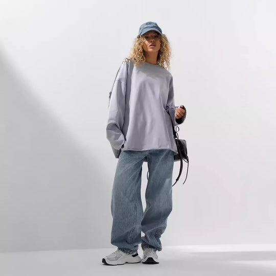 Damen Oversized Sweatshirt mit langen Ärmeln und Rundhalsausschnitt Heidi-Mode