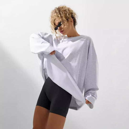Damen Oversized Sweatshirt mit langen Ärmeln und Rundhalsausschnitt Heidi-Mode