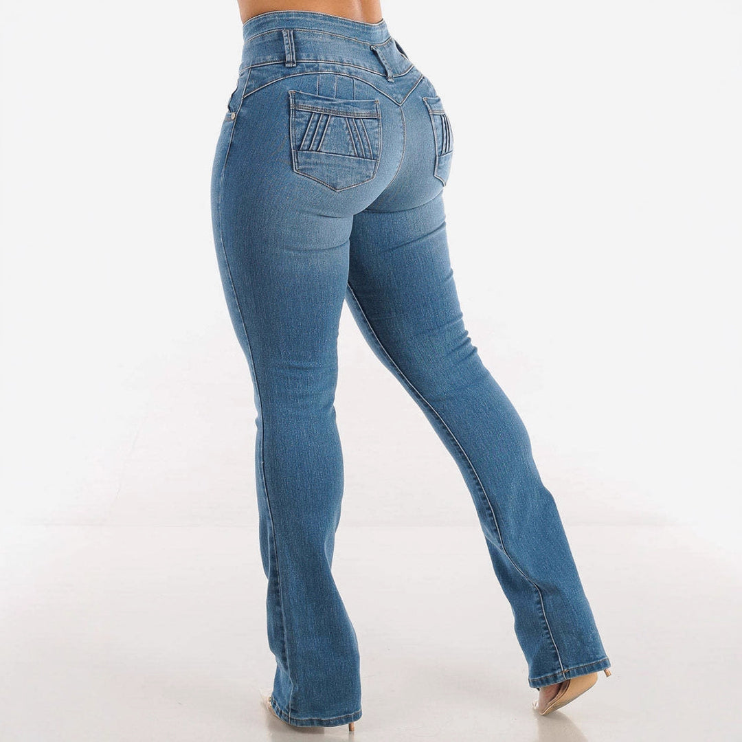Damen Hochtaillierte Bootcut Jeans mit eleganten Knopfdetails Heidi-Mode