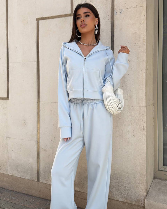 Damen lässiges Jogginganzug-Set mit cropped Hoodie und weitem Hosen Heidi-Mode