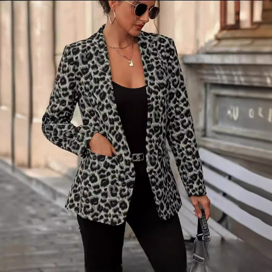 Damen Modischer Blazer im Leo-Design mit schlankem Schnitt Heidi-Mode
