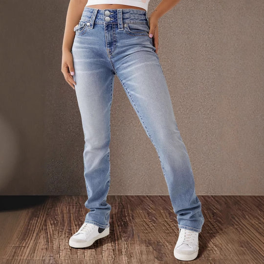 Damen High-Waist Slim Fit Jeans mit elegantem Knopfdetail Heidi-Mode