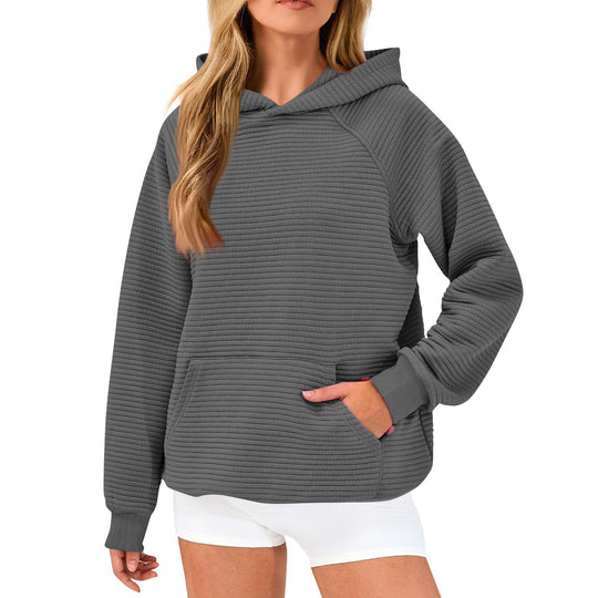 Damen Kuscheliger Waffelpullover mit Kapuze und Kängurutasche Heidi-Mode