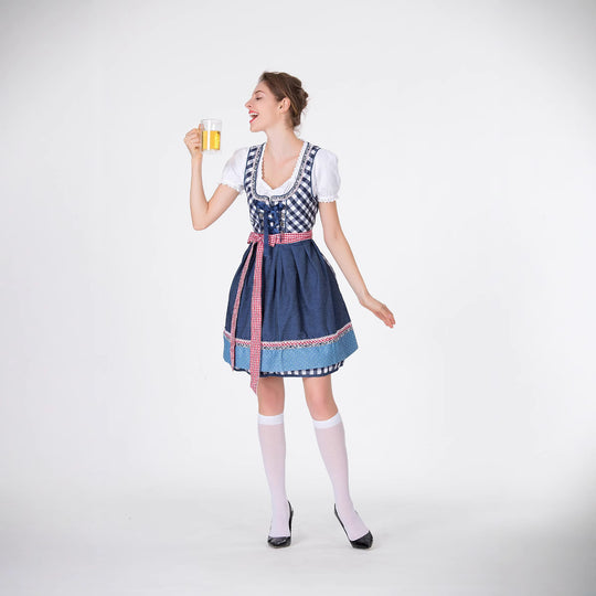 Damen Trachtenkleid mit traditionellem Karomuster und schwingendem Unterrock Heidi