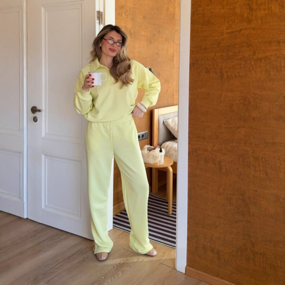 Damen sportliches Freizeit-Set mit eleganter Polokragen-Jacke und bequemen Jogginghosen Heidi-Mode