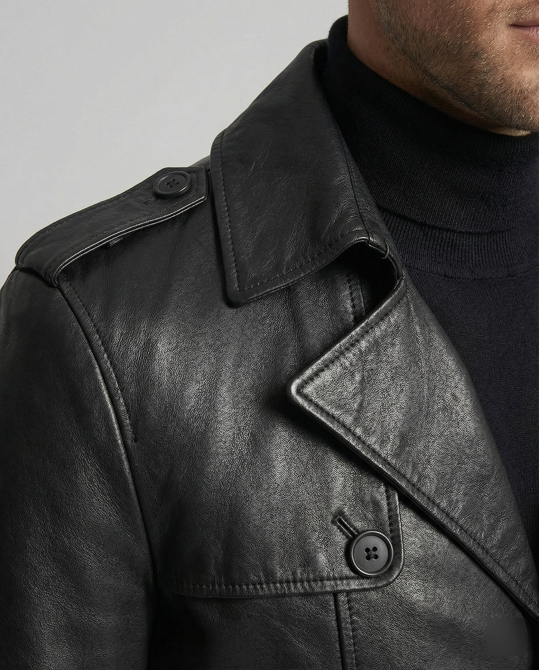 Herren Kunstleder Trenchcoat modern geschnitten