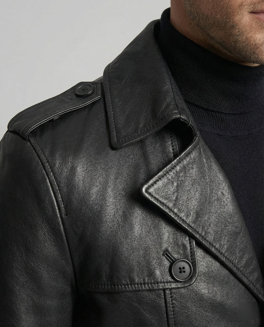 Herren Kunstleder Trenchcoat modern geschnitten