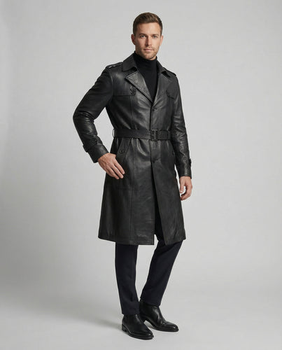 Herren Kunstleder Trenchcoat modern geschnitten
