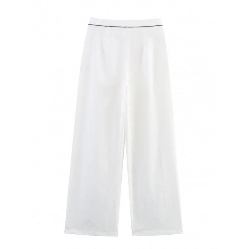 Damen weite Hochkannt-Hose mit eleganter Bundverzierung Heidi-Mode
