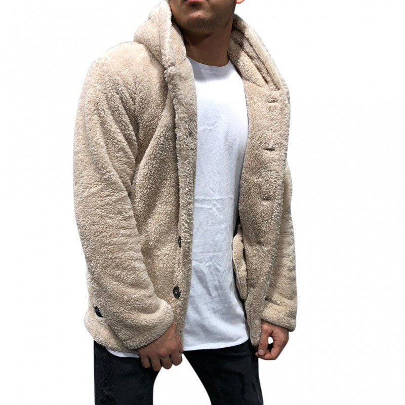 Herren Fleecejacke mit Kapuze und knöpfbarem Verschluss Heidi-Mode