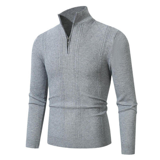 Herren Strickpullover mit hochabschließendem Reißverschluss und modernem Zopfmuster Heidi-Mode