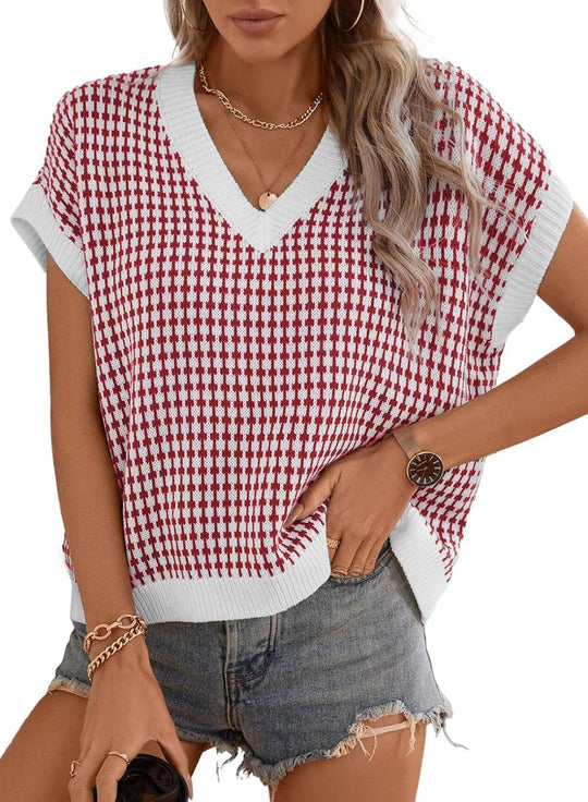 Damen lässiger V-Ausschnitt Pullover mit geometrischem Muster Heidi-Mode