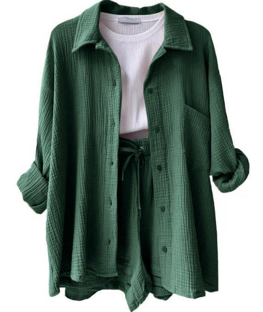 Damen lässige Oversized-Hemdjacke mit Gürtel Heidi-Mode