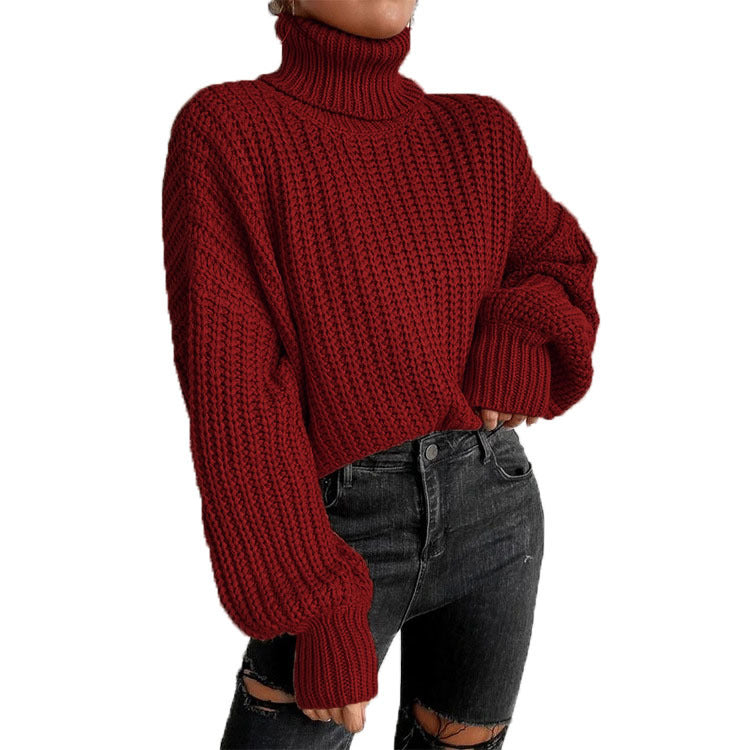 Damen Grobstrickpullover mit hohem Kragen und lässigem Schnitt Heidi-Mode