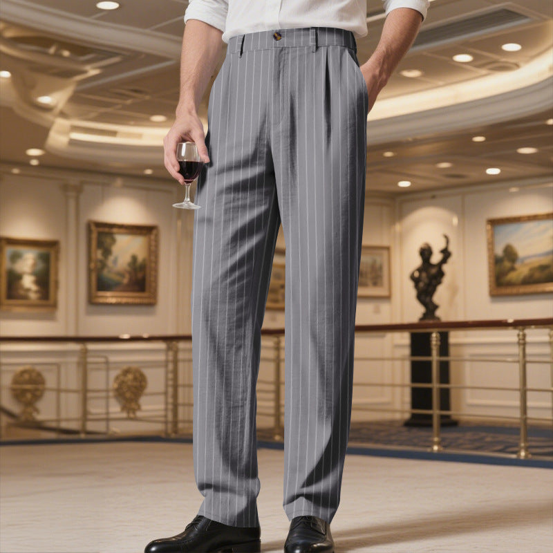 Herren elegante gestreifte Anzughose mit komfortablem Bund Heidi-Mode