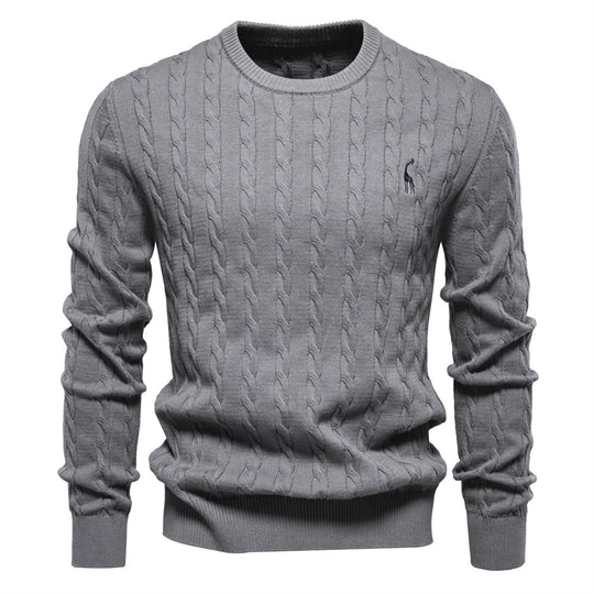 Herren Strickpullover mit Zopfmuster und Rundhalsausschnitt Heidi-Mode