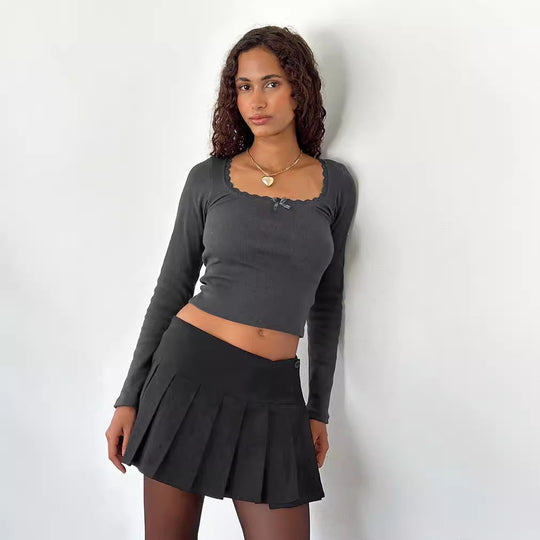 Damen Langarmshirt mit eleganter Rüsche und körpernaher Passform Heidi-Mode