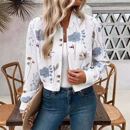 Damen Bomberjacke mit floralem Design und elastischen Bündchen Heidi-Mode