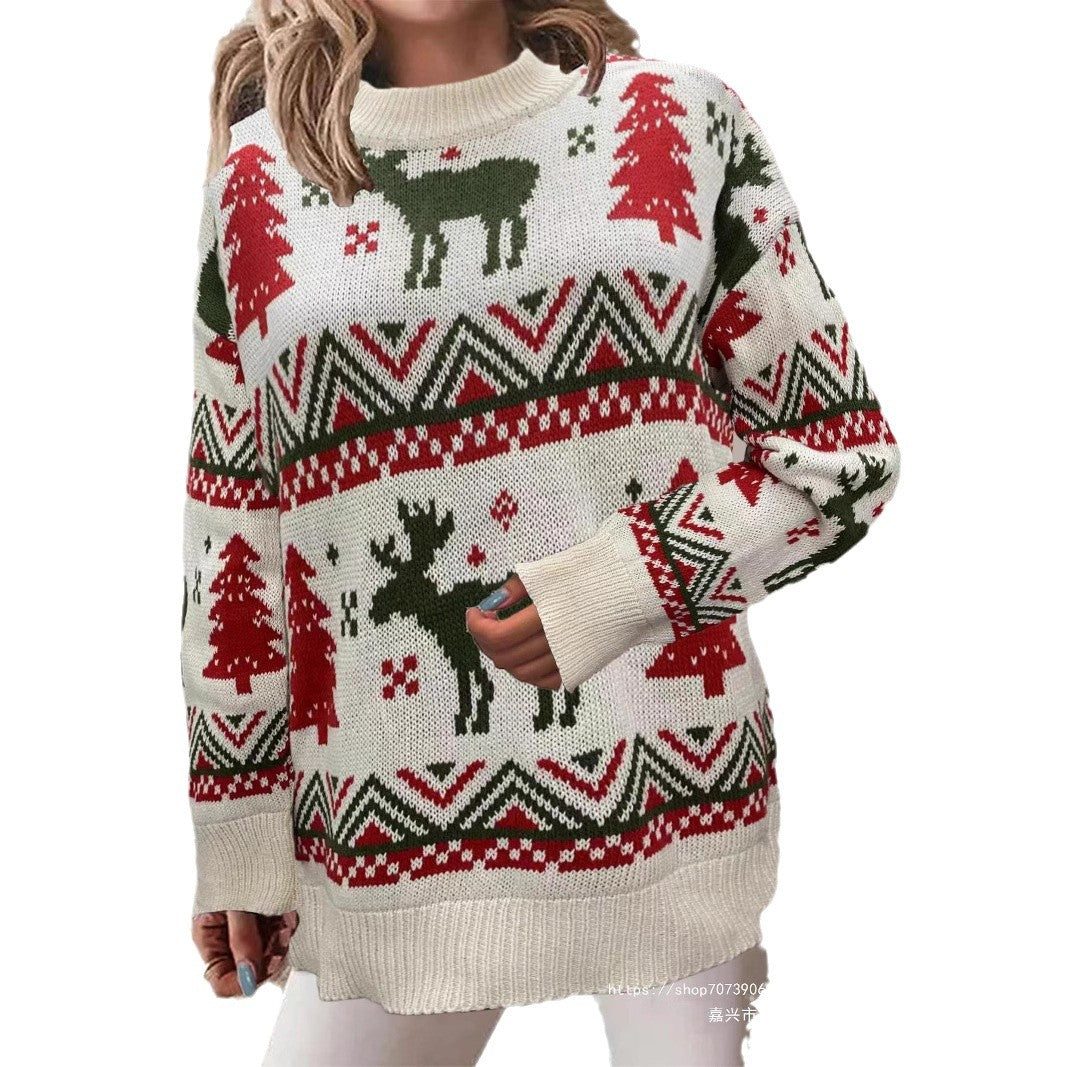 Damen Gemütlicher Weihnachts-Pullover mit festlichem Motiv und hoher Passform Heidi-Mode