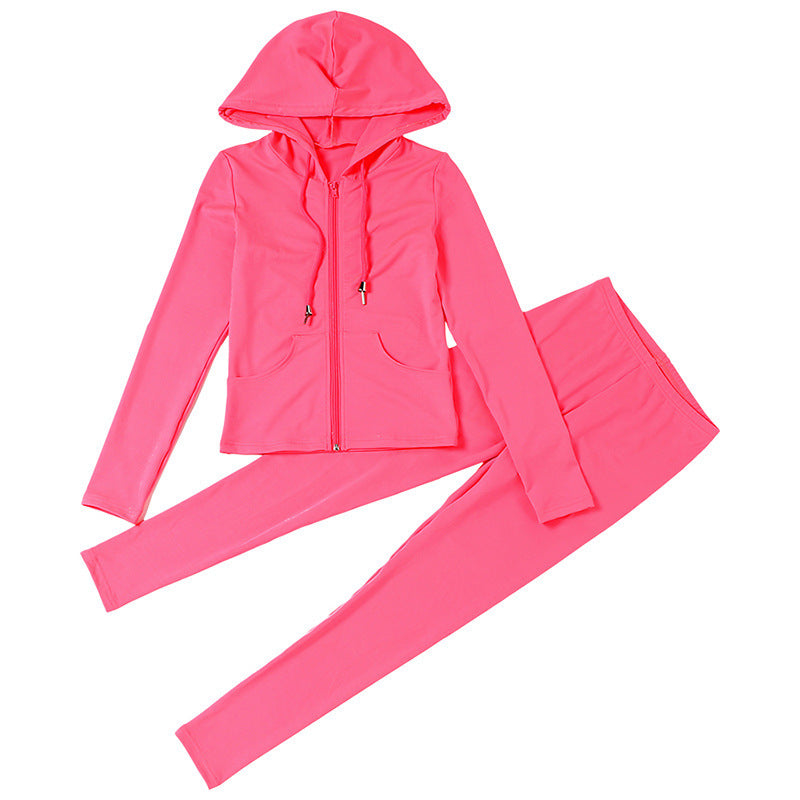 Damen Sportliches Zweiteiler-Set mit Kapuzenjacke und enganliegenden Leggings Heidi-Mode