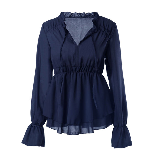 Damen Rüschenbluse mit elastischer Taillierung und langen Ärmeln Heidi-Mode