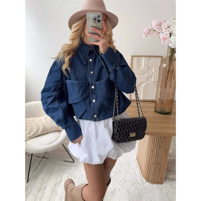 Damen stylische cropped Denimjacke mit praktischen Taschen Heidi-Mode