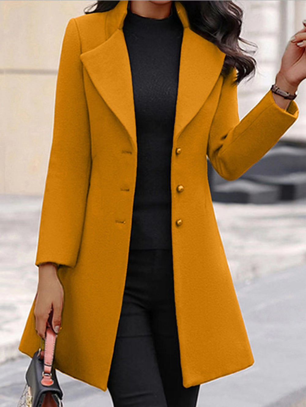 Damen Eleganter Mantel mit modernem Kragen und praktischen Knöpfen Heidi-Mode